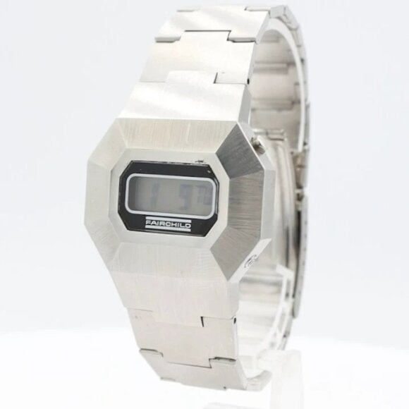 Vintage Fairchild Men's Quartz LCD Wristwatch Swiss Made Steel & Chrome